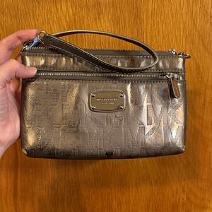 Michael Kors Shimmering Silver Logo Wristlet